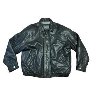 Collezione Mens Genuine Leather Bomber Jacket Size L Black Full Zip Coat
